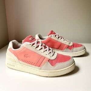 Lacoste T Clip 120 Women’s Pink Off White Beige Leather Suede Sneakers Size US 7